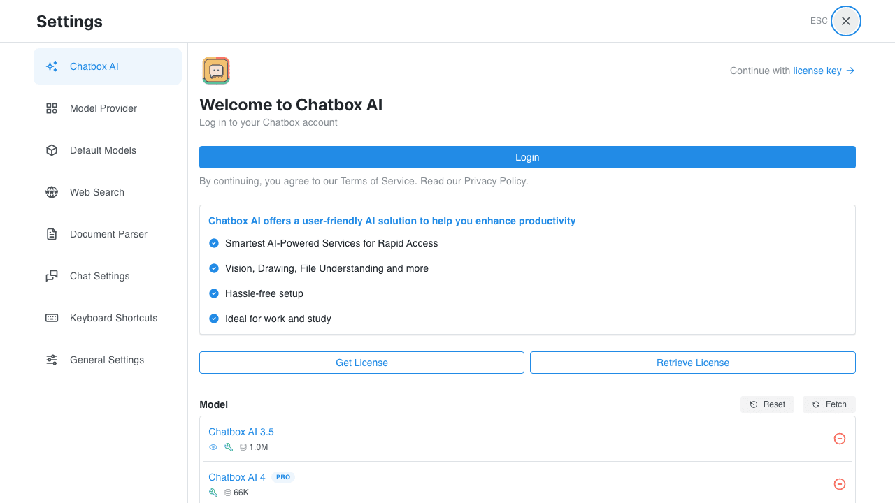 Chatbox AI Settings Page